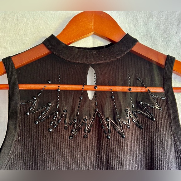 Black knit top with mesh yoke - Picture 3 of 6